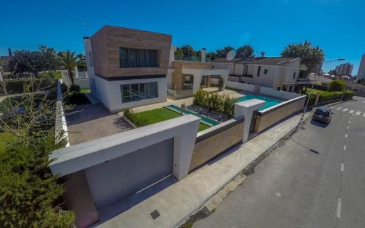 Newly built villa with modern design and materials and luxury finishes.